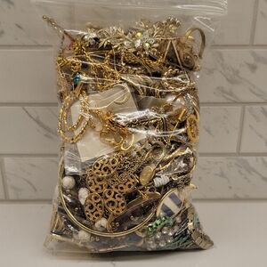 Mixed Mystery Bag Of Gold-tone Costume Jewelry 3.2 Lbs